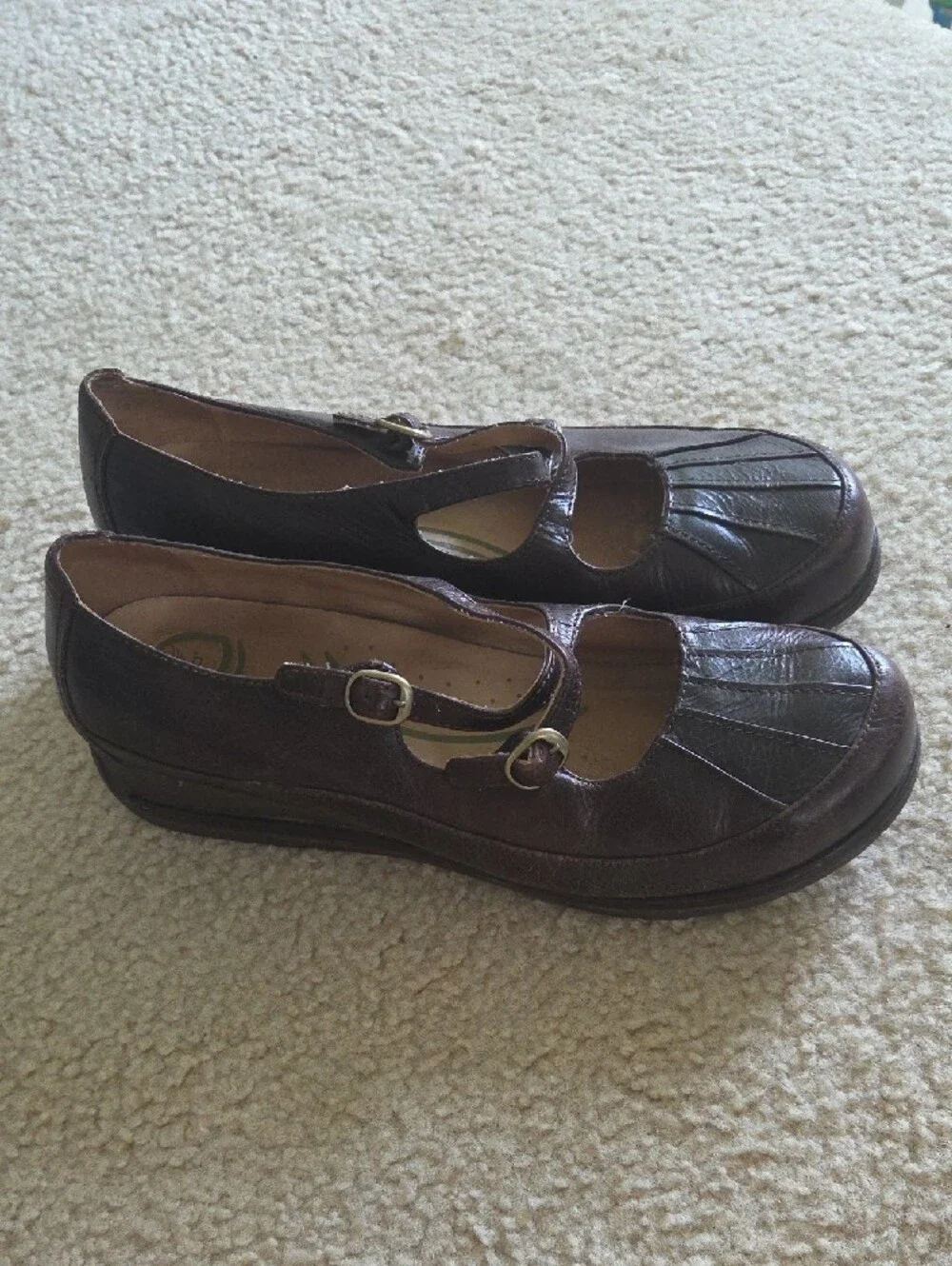 Dansko Women's Double-Strap Mary Jane Flats in Brown Leather